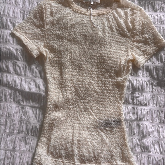 Frame Denim Cream Smocked Polo Tee - Picture 3 of 8